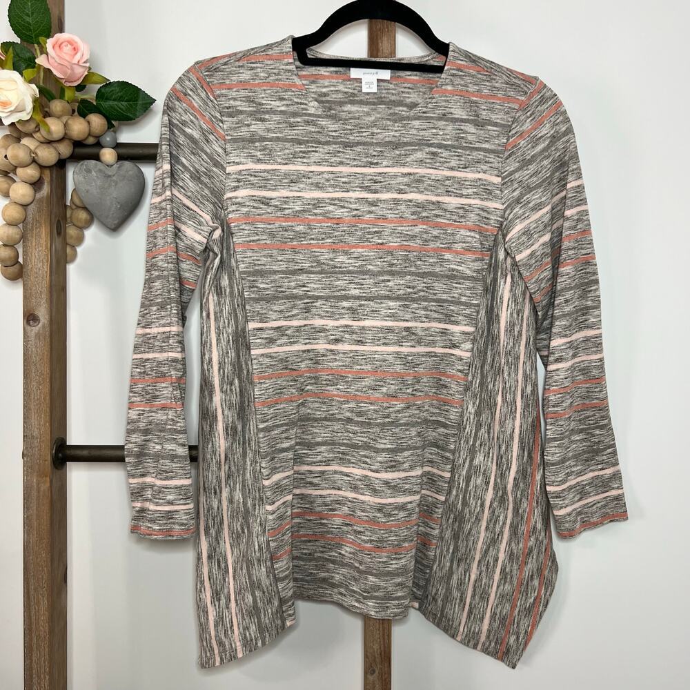 Pure Jill Marbled Heather Striped Gray Peach Knit Tunic‎ Shirt Size Small Petite